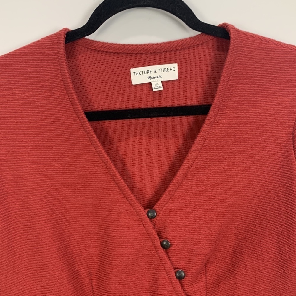 Madewell Texture & Thread Button Wrap Top- Burnt Orange - Picture 3 of 11